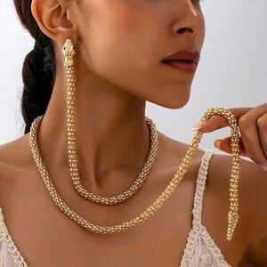 Gold Snake Necklace Statement Serpent Jewelry Bold Fashion Necklace